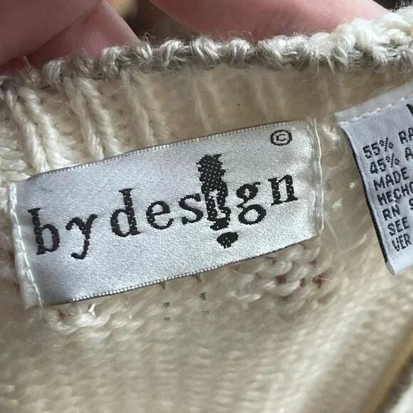 1980s Vintage Cottagecore Floral Knit Cardigan – White & Blue Diamond Pattern - Picture 11 of 12